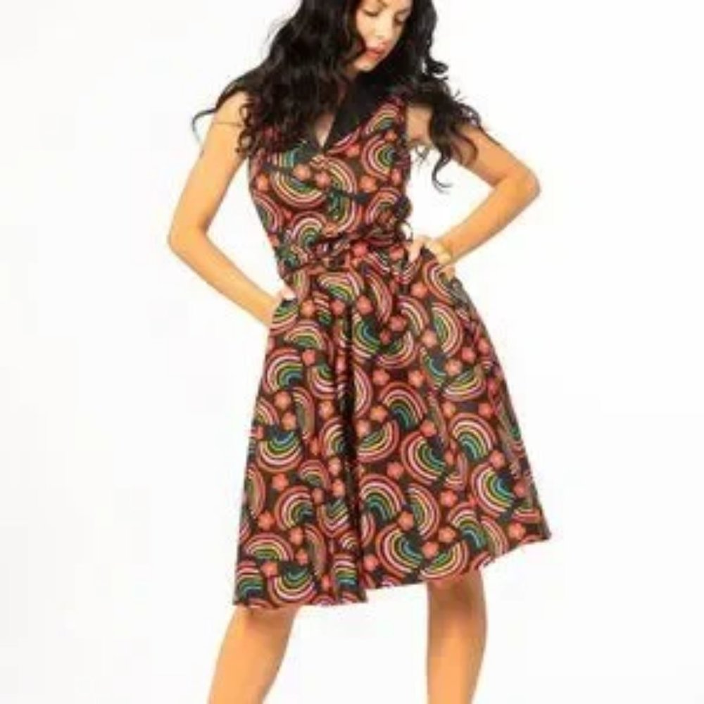 50's Vtg Style Rainbow Floral Jani Swing Dress- Miss Lulo  Unique Vintage 1X-NEW